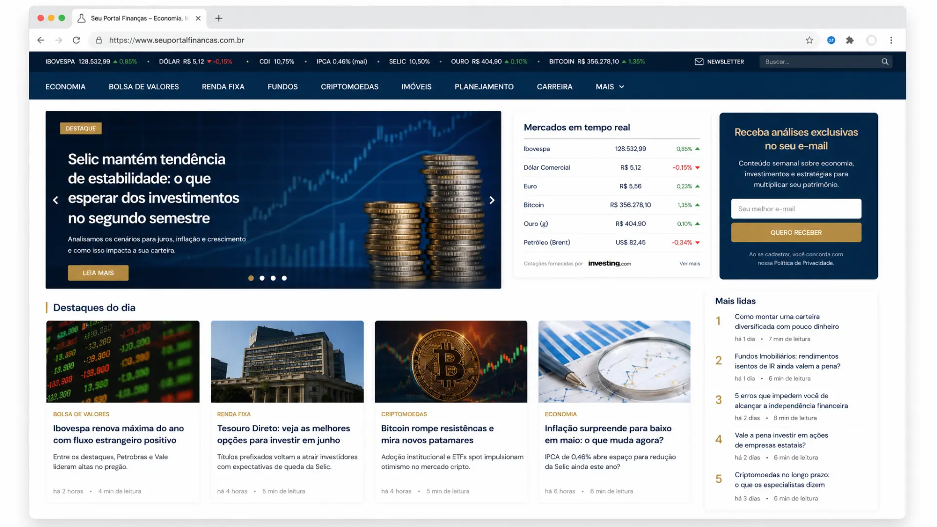 Ilustração demonstrativa de um portal de finanças